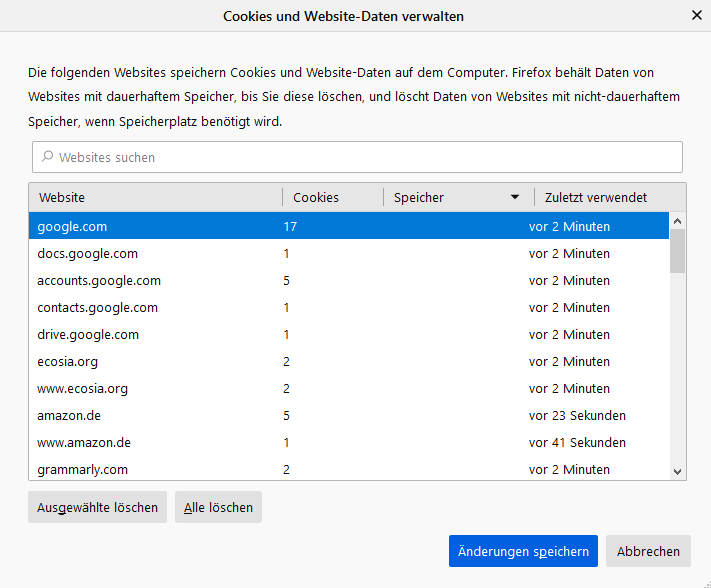 Cookies Firefox