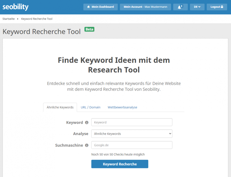 Keyword Recherche Tool von Seobility