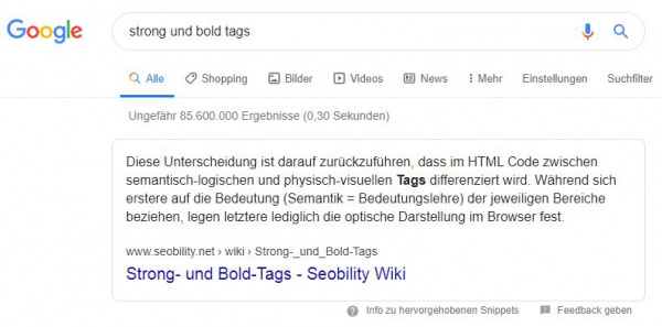 Beispiel für ein Featured Snippet