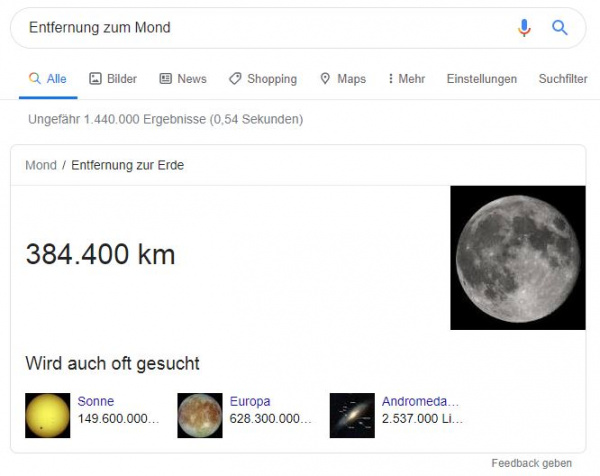 Beispielhafte Google Antwort