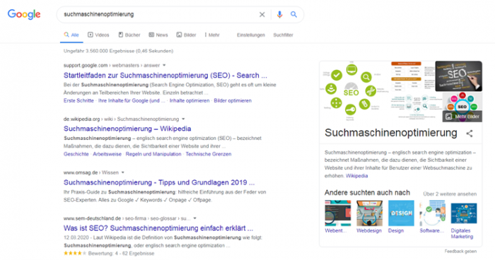 Screenshot einer SERP