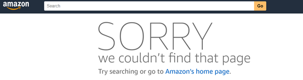 Screenshot of Amazon, showing a 404 not found