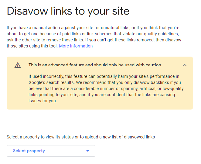 Google disavow tool screenshot