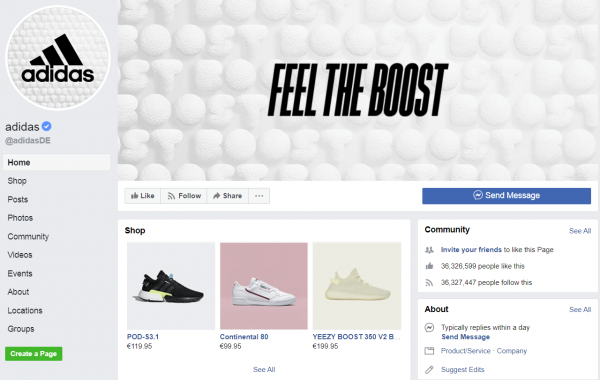 Adidas Facebook site