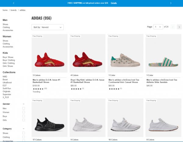 Adidas products on finishline