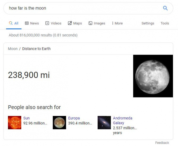 Example of Google answering a question
