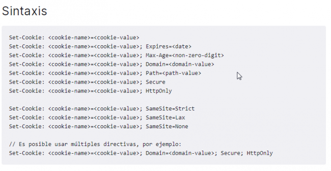 Sintaxis de cookies