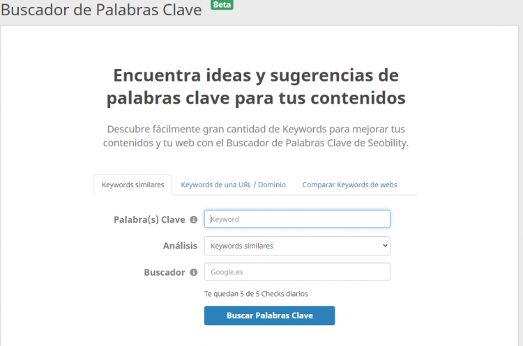 Buscador de Palabras Clave de Seobility