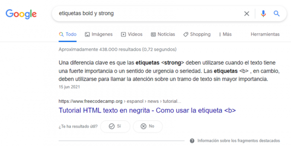 Ejemplo del Featured Snippet