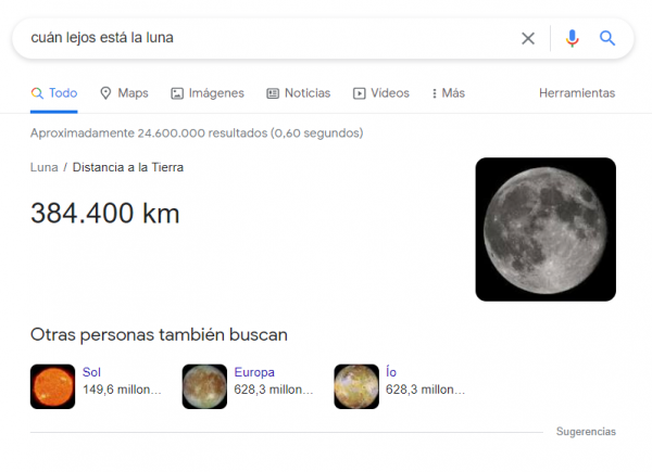 Ejemplo de una respuesta a una pregunta en Google