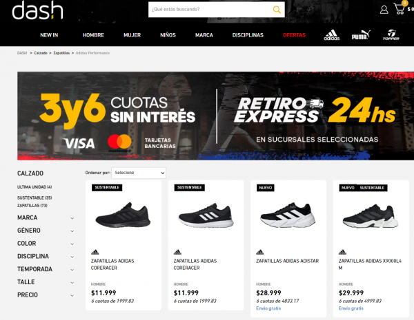 Productos adidas en Dash