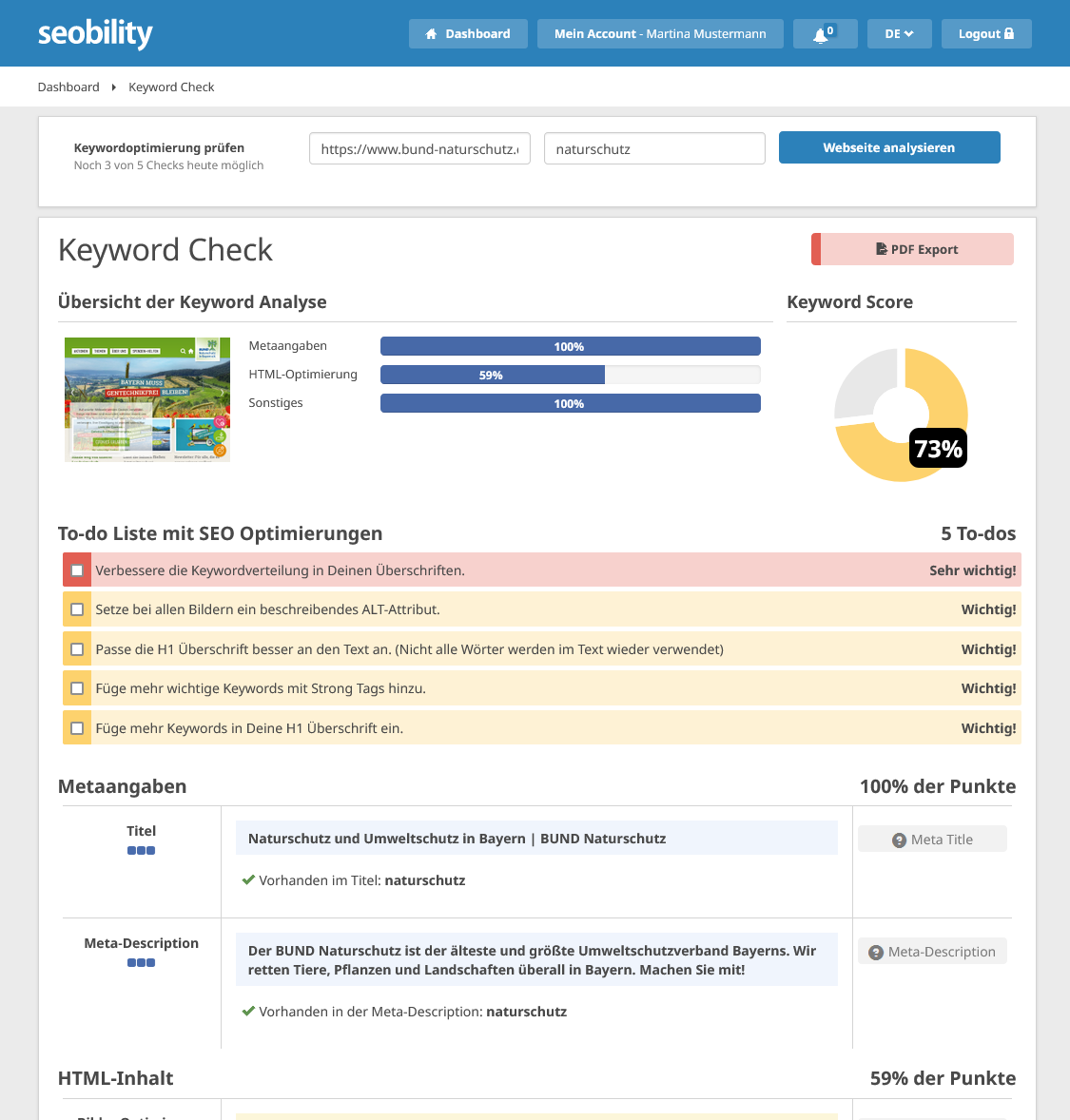 Keyword Check von Seobility