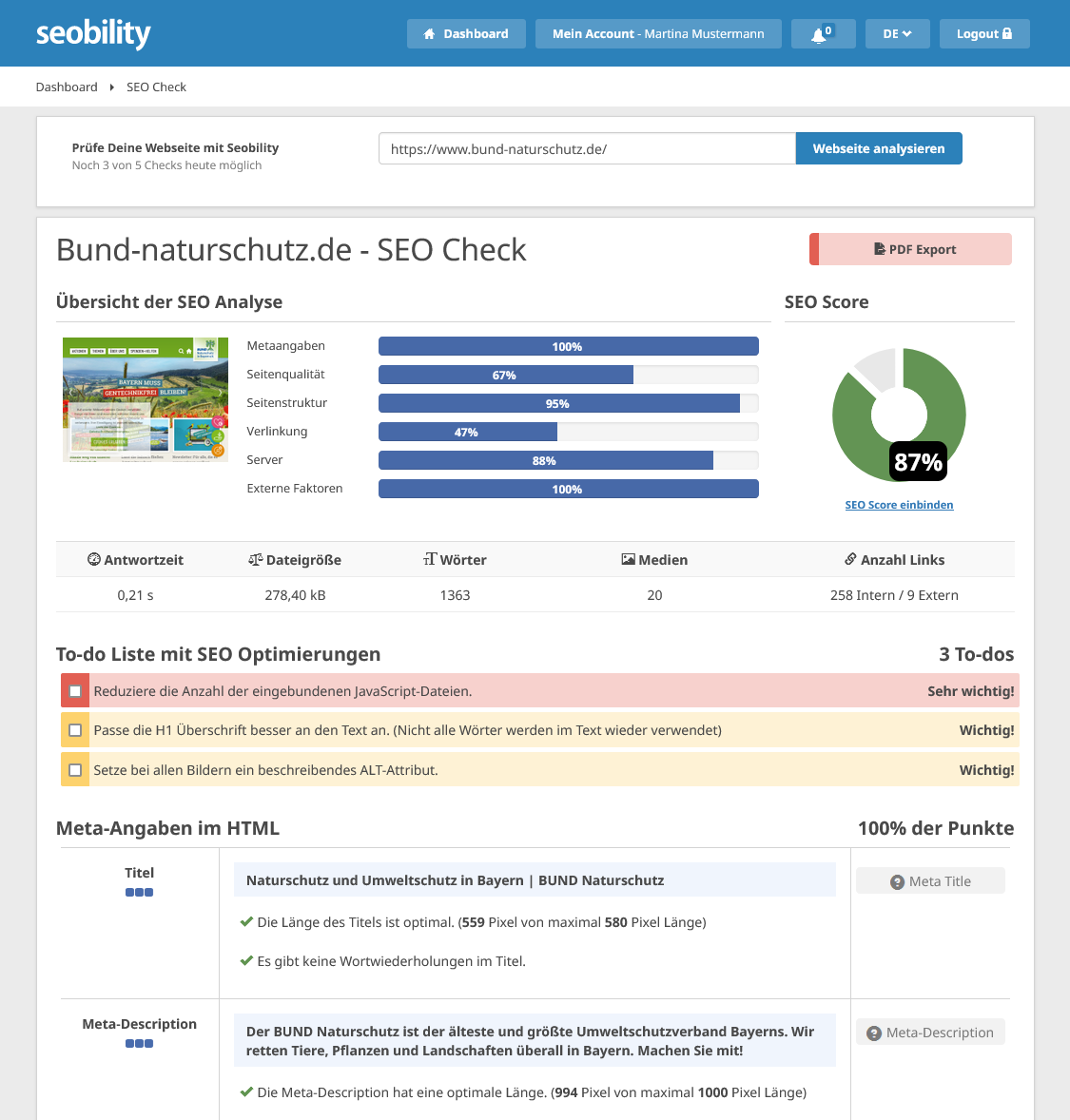 SEO Check von Seobility