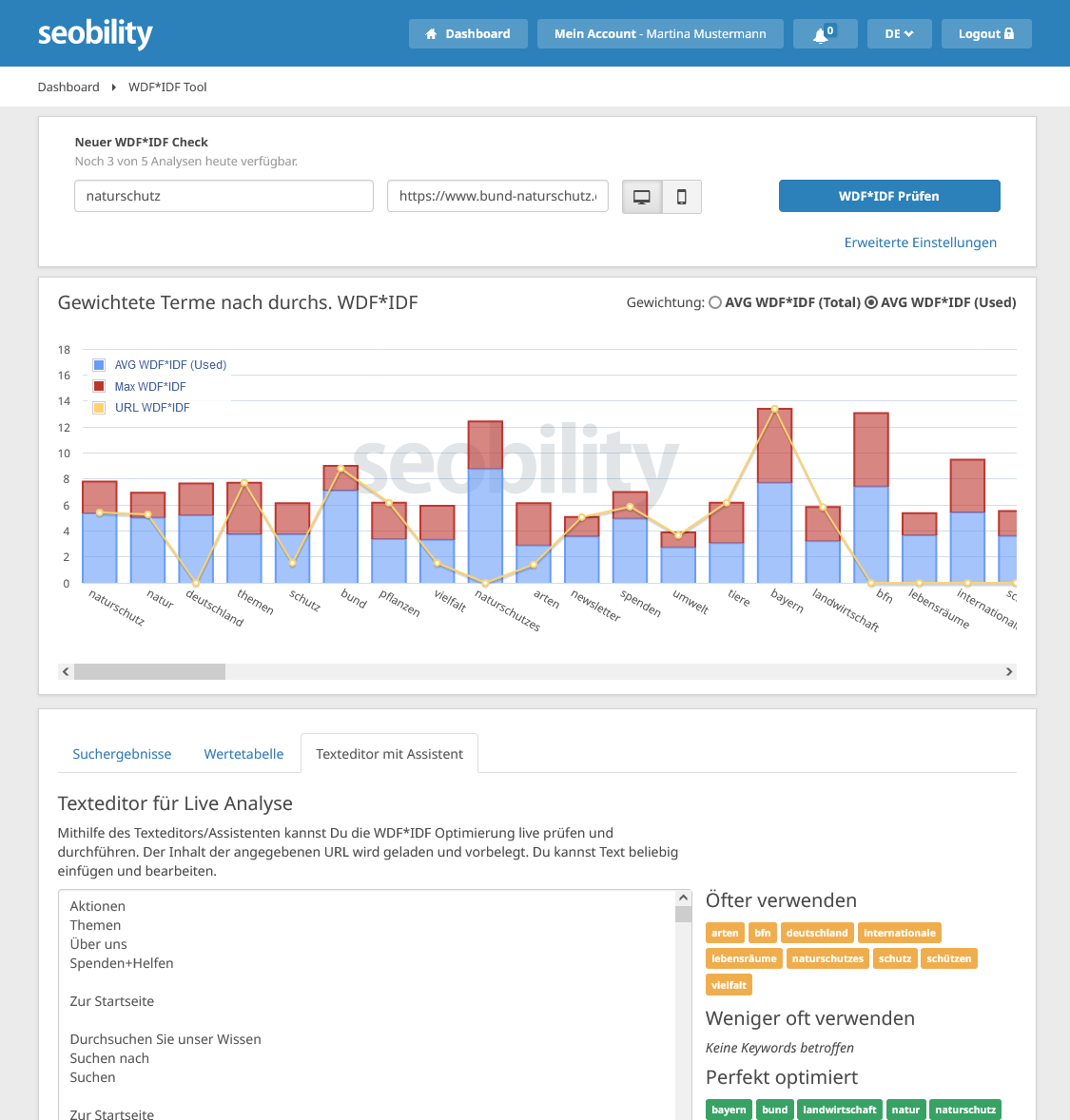 WDF*IDF Tool von Seobility