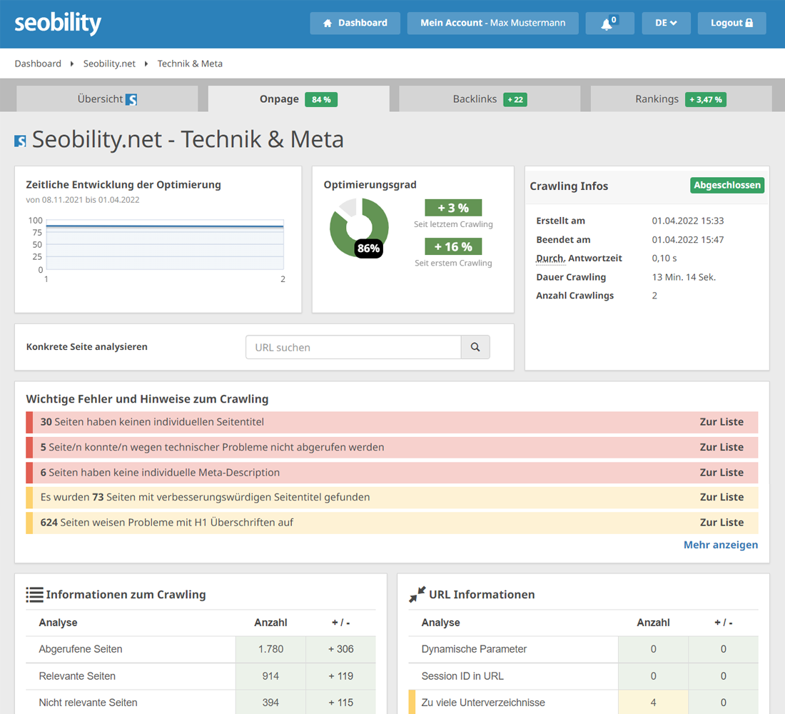 Audit der technischen Faktoren und Meta-Informationen der Website