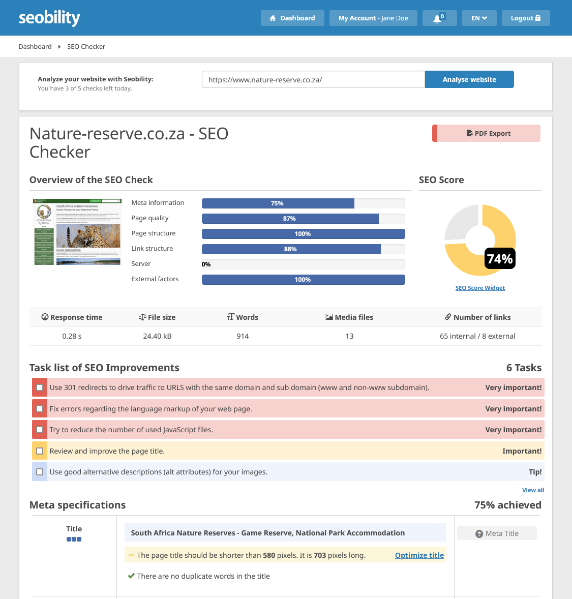 SEO Checker from Seobility