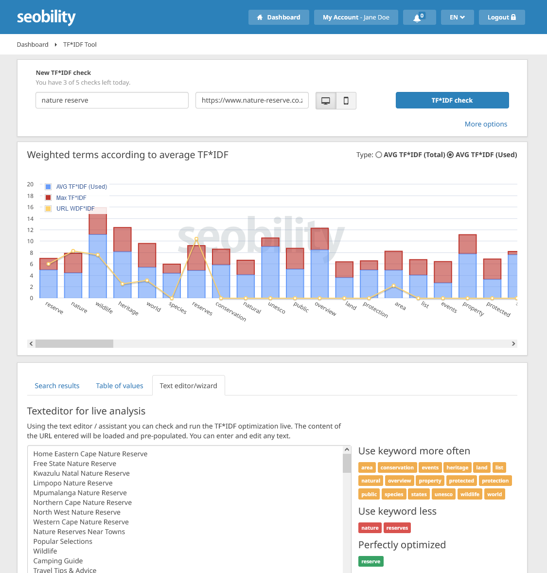 TF*IDF Tool from Seobility