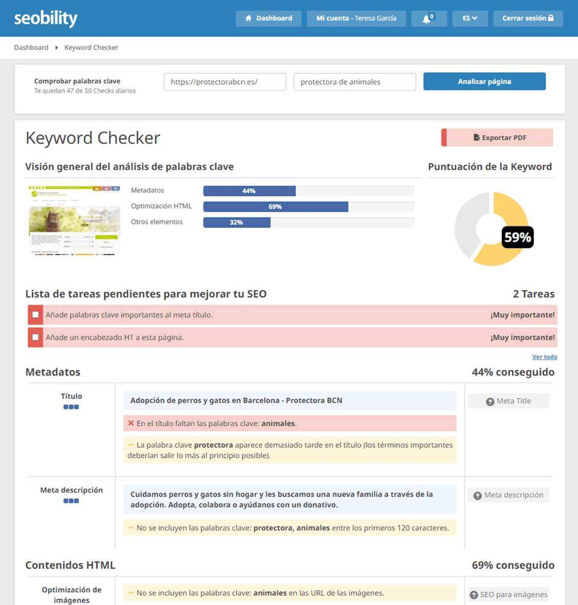 Keyword Checker de Seobility