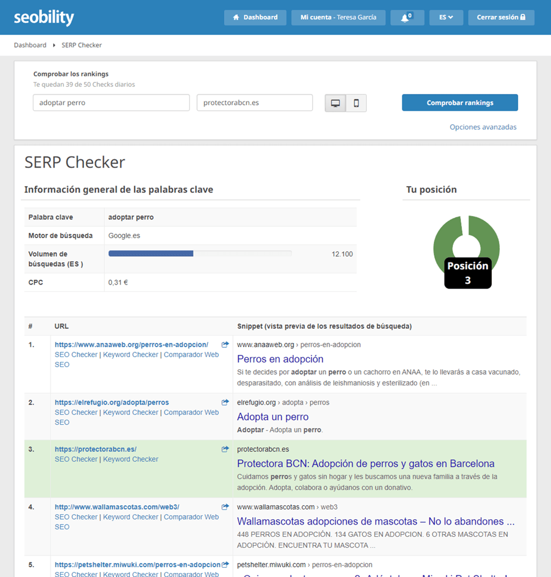 SERP Checker de Seobility