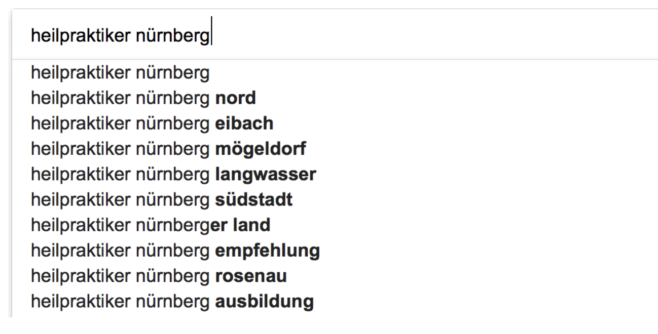 Screenshot Goggle Suggest. Wie erstellt man eine Keywordanalyse heilpraktiker nuernberg