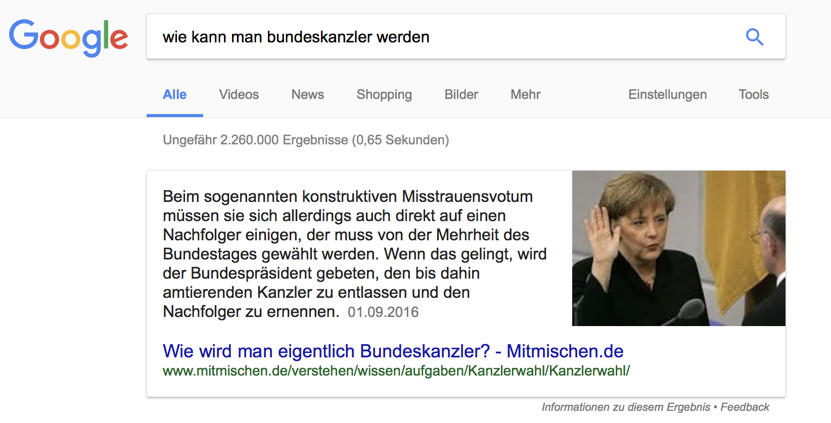 Featured Snippet mit Bild für die Frage “Wie kann man Bundeskanzler werden?”