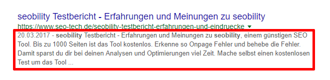 Beispiel Google Snippet seobility