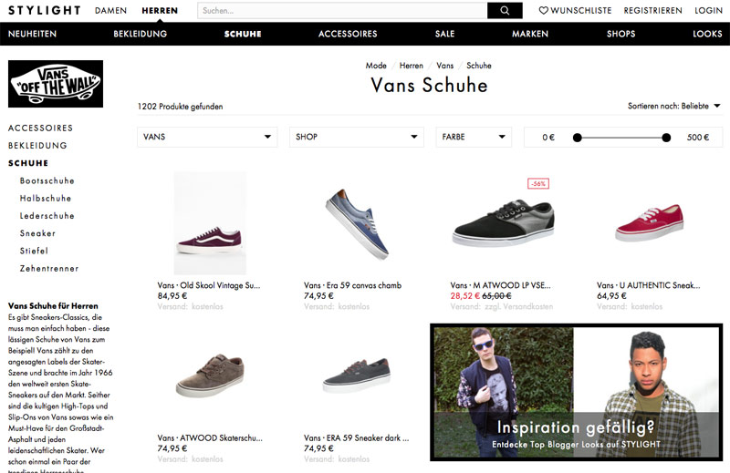 Shop Optimierung Kategorieseiten Vans