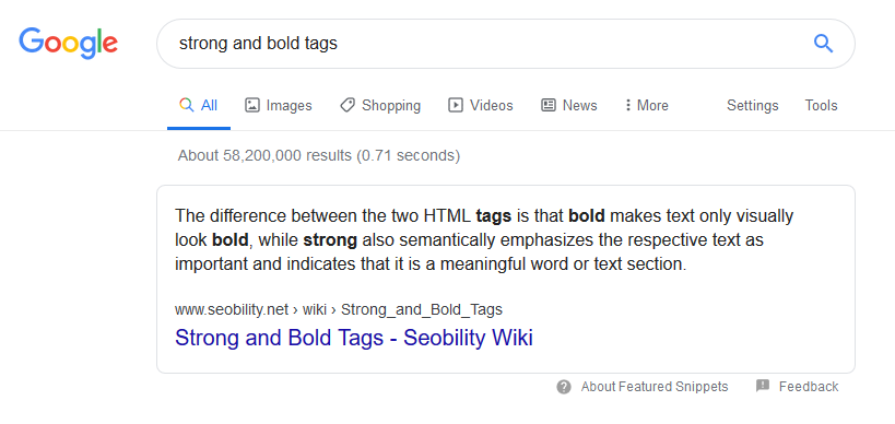 Featured snippet example