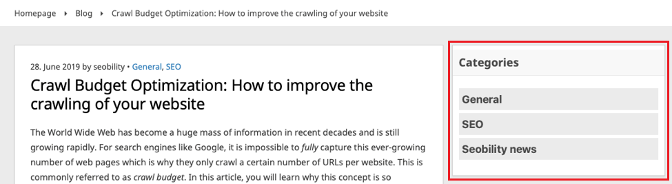 categories seobility