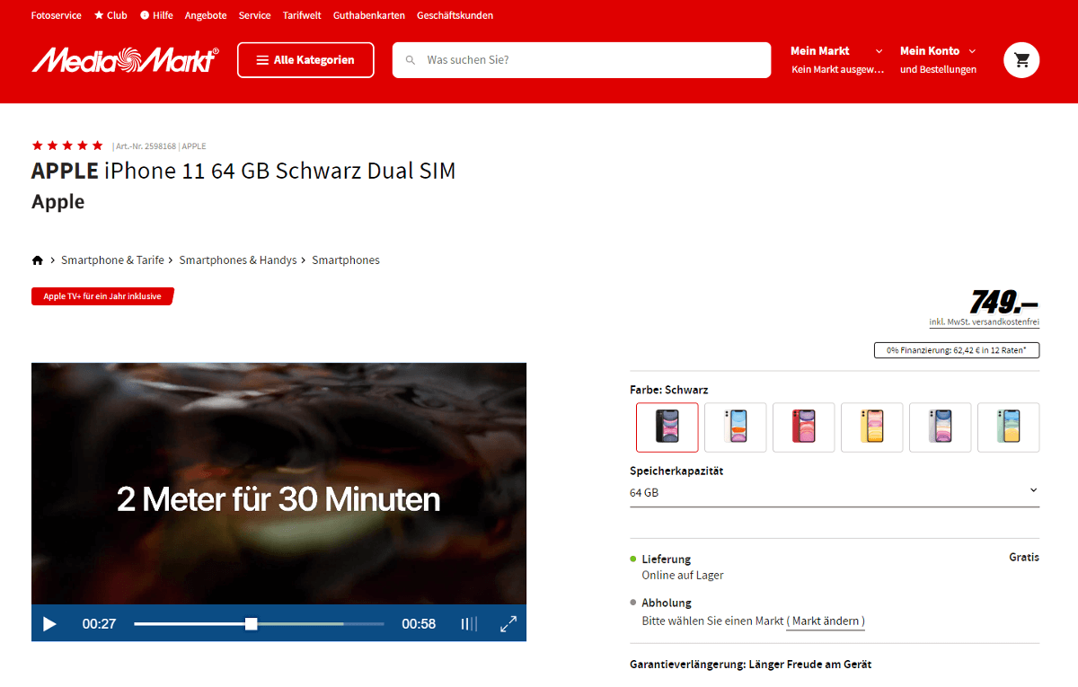 Video auf einer Produktseite