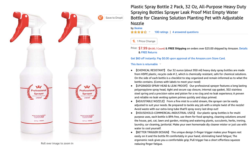 Plastic Spray Bottles 2 Pack, 24 oz, Bealee All-Purpose Sprayer for Cleaning Solutions, Heavy Duty Spraying Leak Proof Mist Empty Water Bottle for