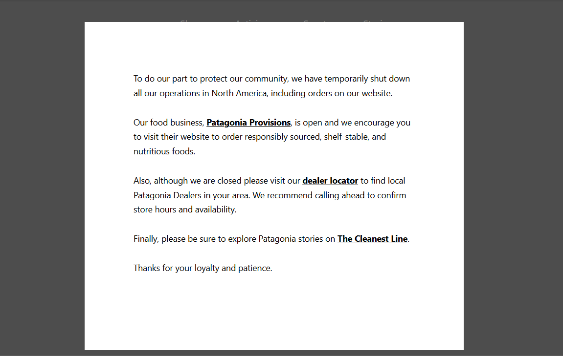 patagonia shut down