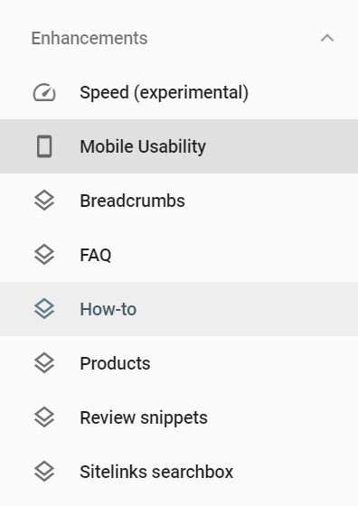 search console, enhancements