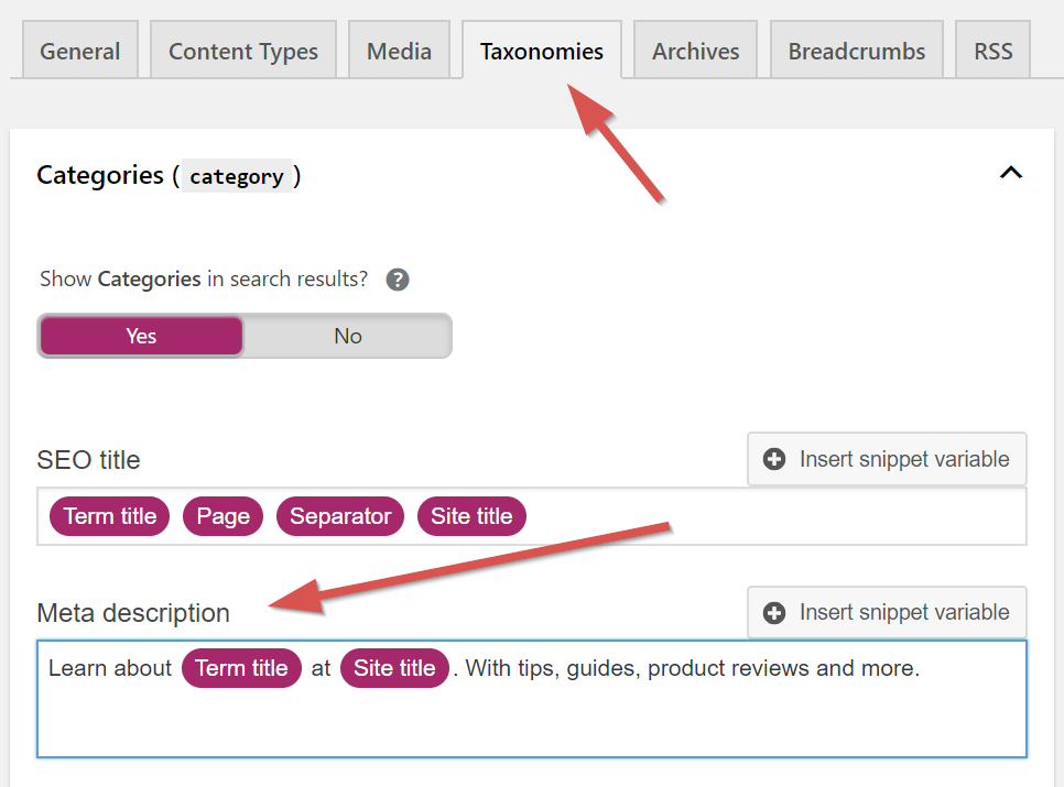 yoast category meta descriptions