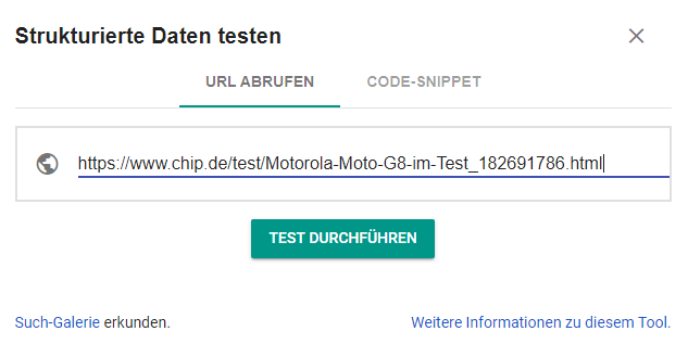 URL eingeben im Testtool