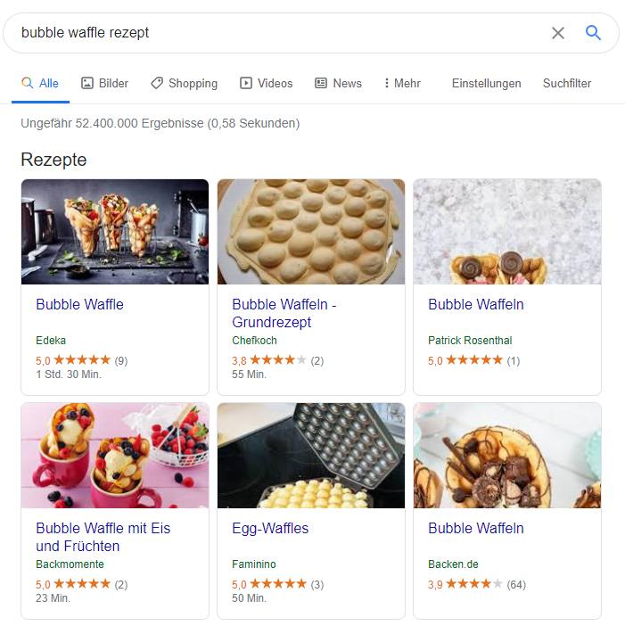 Rezepte in den SERPs