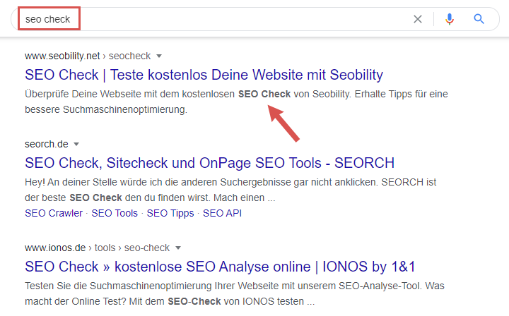 keyword fettung in den suchergebnissen