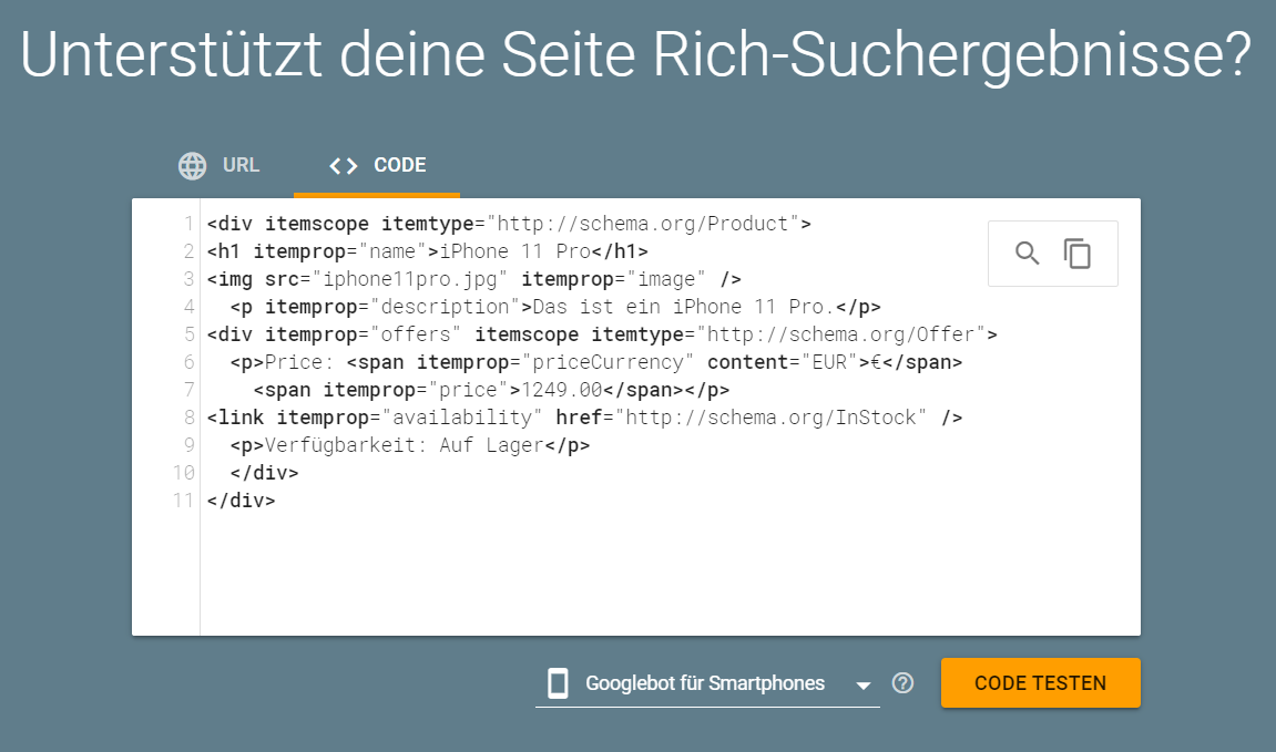 Test für Rich-Suchergebnisse