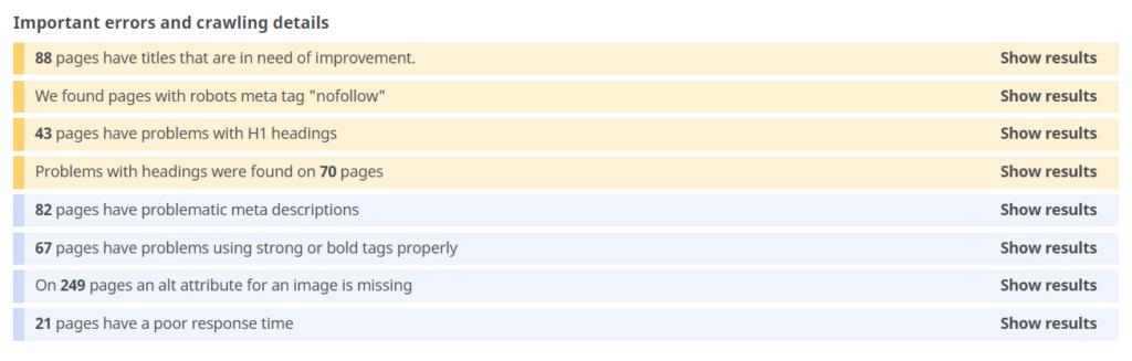 initial seo audit problems