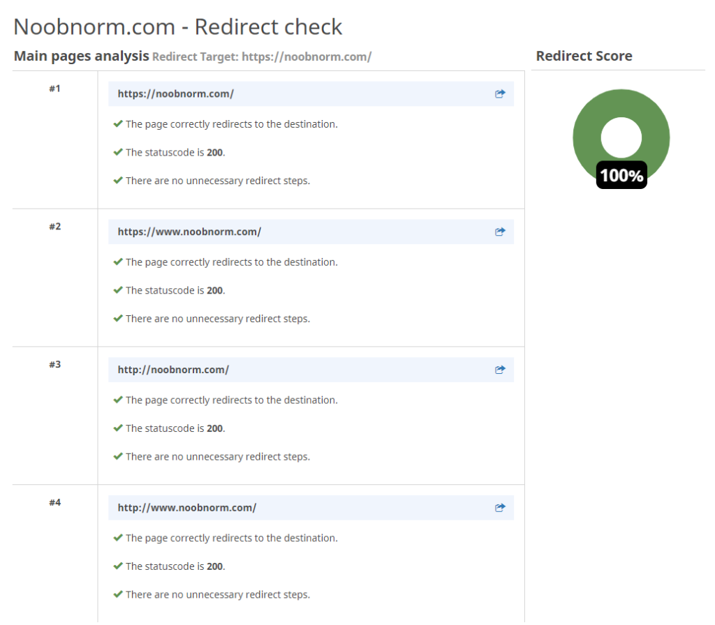 redirect check results