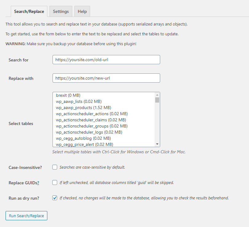 search and replace in wordpress