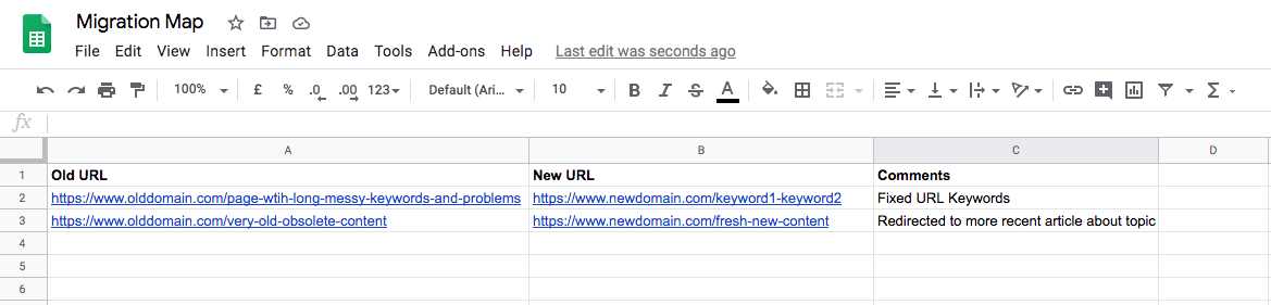 redirects map spreadsheet