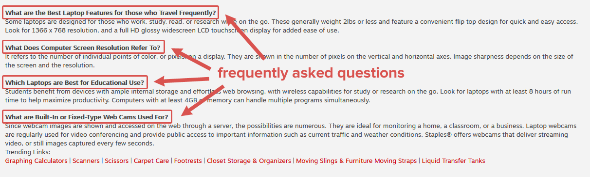 laptop category page with frequently asked questions