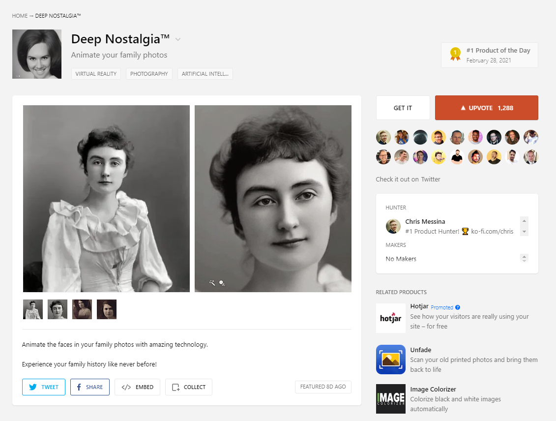 deep nostalgia producthunt