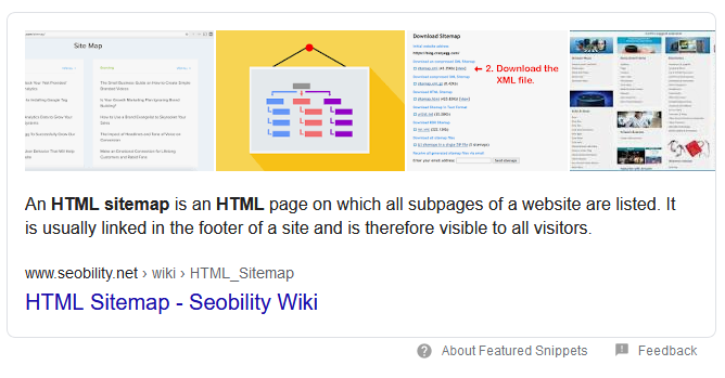 featured snippet for html sitemap