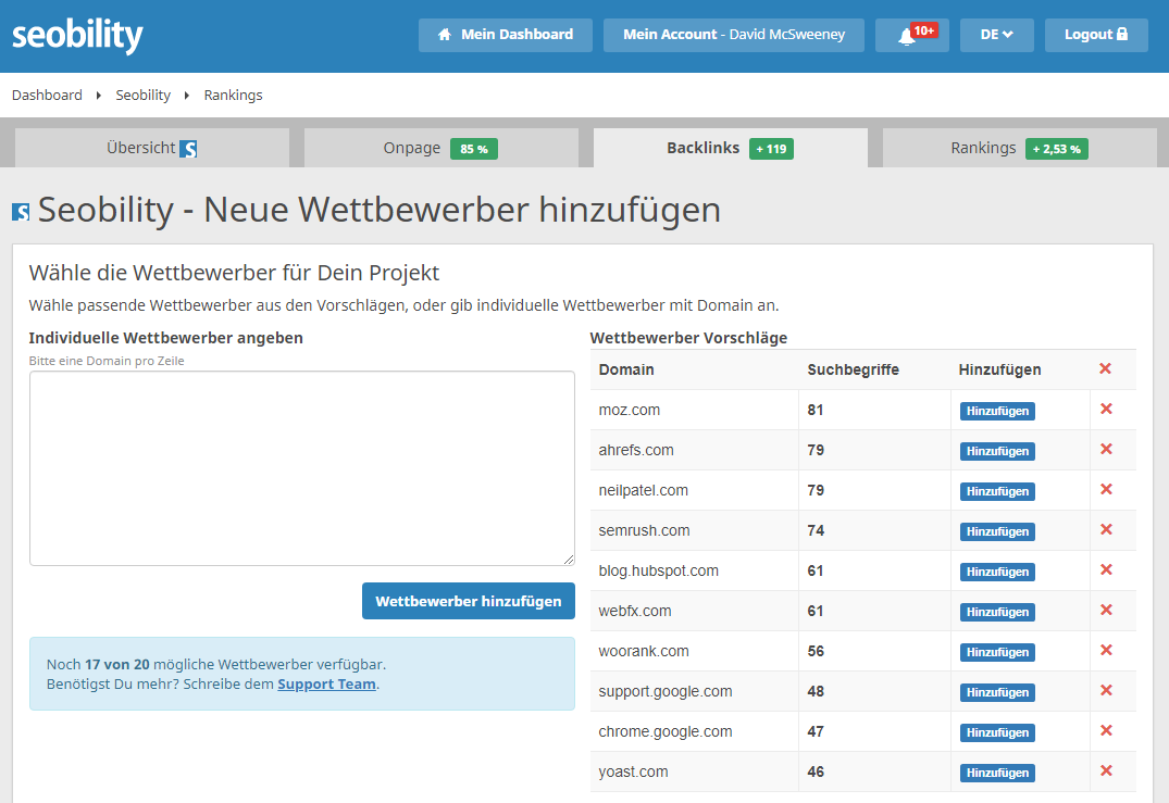 neue wettbewerber hinzufügen