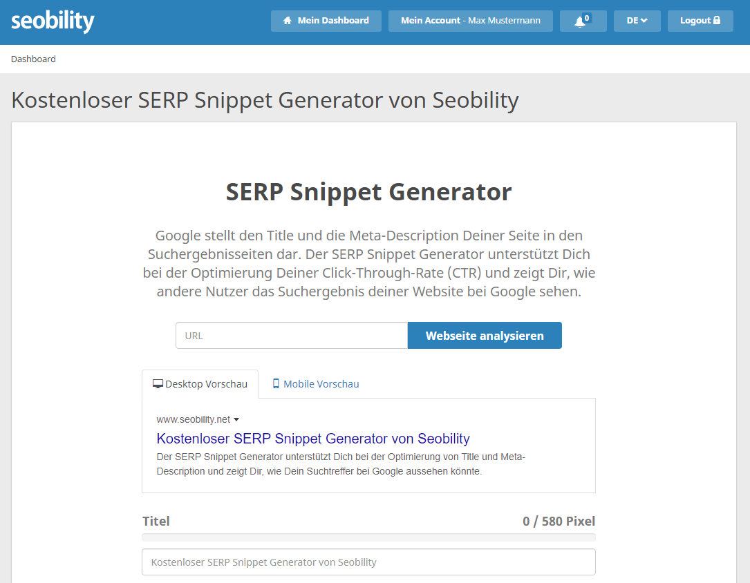 serp snippet generator von seobility