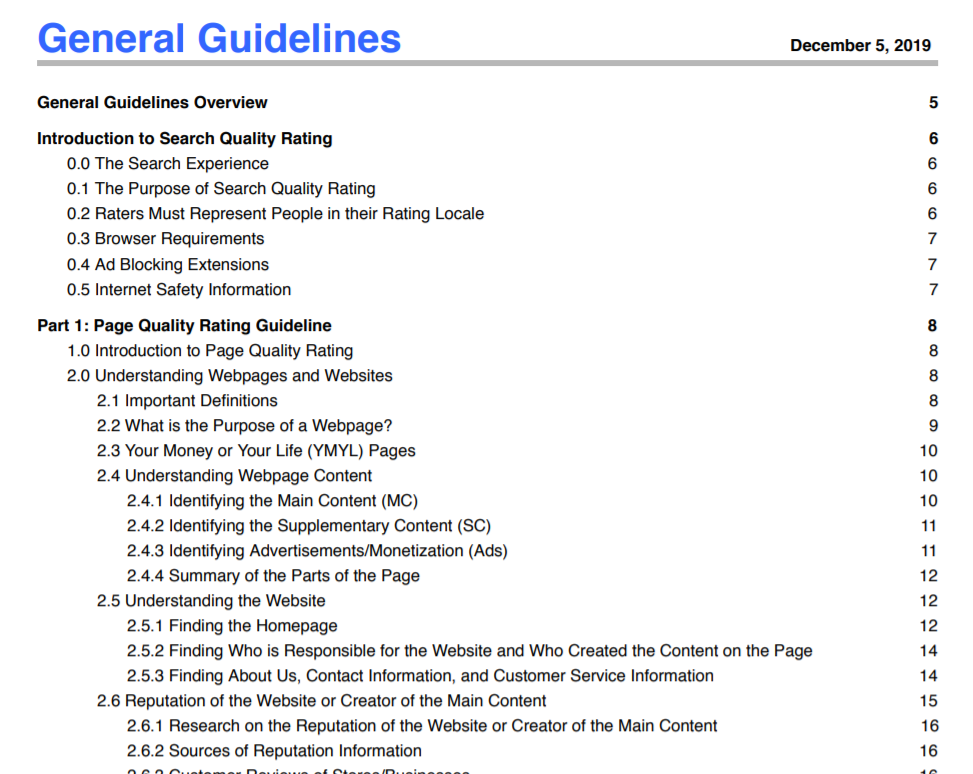 google quality rater guidelines