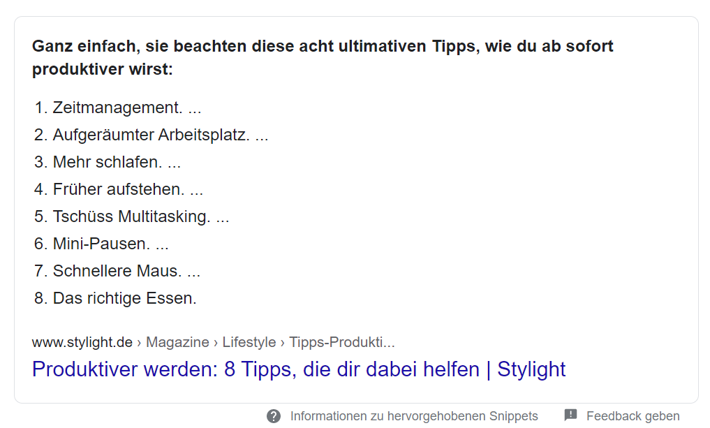 Featured Snippet von stylight