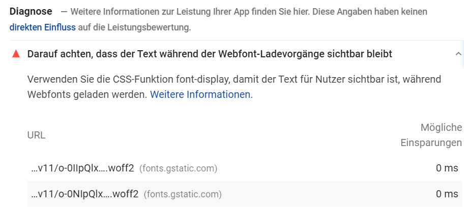 Diagnose zum Webfont-Ladevorgang